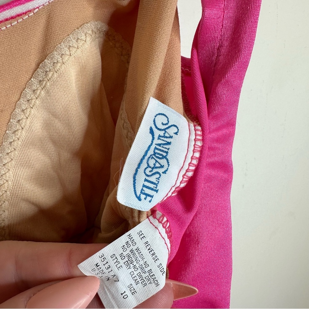 Vintage Retro Barbie Hot Pink Striped One Piece Swimsuit - Picture 5 of 9